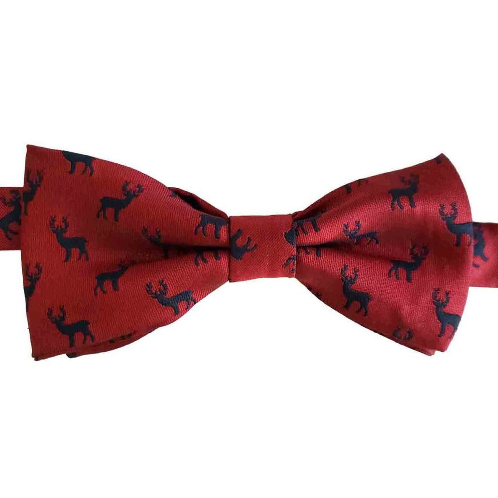 Ted Baker Bow Tie Red Navy Blue Deer Pattern Pre-Tied Men's 13.75" - 15.5" Neck